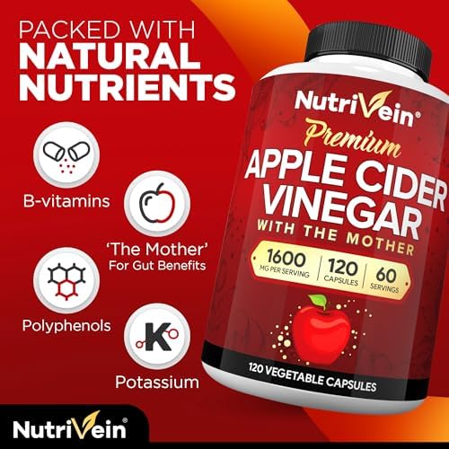 Suplementos de Vinagre de Manzana Nutrivein Premium con Madre - 1600 mg - 120 Cápsulas de Vinagre de Manzana: Pastillas ACV para Digestión, Keto, - imagen 4