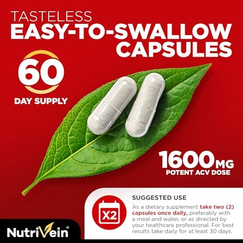 Suplementos de Vinagre de Manzana Nutrivein Premium con Madre - 1600 mg - 120 Cápsulas de Vinagre de Manzana: Pastillas ACV para Digestión, Keto, - imagen 6