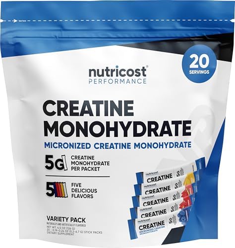 Nutricost Creatina Monohidratada en Stickpacks (5 Sabores, 20 Porciones) - Micronizada, 5 Gramos de Creatina por Paquete - imagen 1