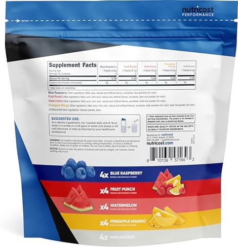 Nutricost Creatina Monohidratada en Stickpacks (5 Sabores, 20 Porciones) - Micronizada, 5 Gramos de Creatina por Paquete - imagen 5