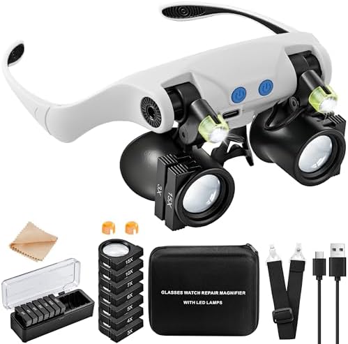 Lentes de Aumento JARLINK con Luz LED, Lupa de Mano Libre con 14 Lentes Intercambiables 3X 4X 5X 6X 7X 10X 15X, Ideal para Manualidades, Joyería y - imagen 1