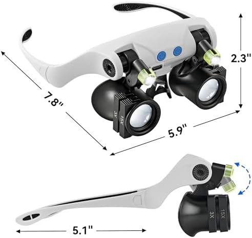 Lentes de Aumento JARLINK con Luz LED, Lupa de Mano Libre con 14 Lentes Intercambiables 3X 4X 5X 6X 7X 10X 15X, Ideal para Manualidades, Joyería y - imagen 8