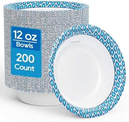Tazones de Papel Desechables MUCHII de 12 Oz, 200 Piezas, Tazones Pequeños Impresos a Prueba de Humedad para Desayuno, Comida y Cena - imagen 1