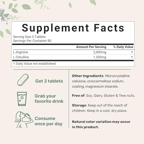 Suplementos de Óxido Nítrico para Hombres y Mujeres 3,600mg, 240 Tabletas Bisectadas | 80 Porciones | Potente Aumentador de Óxido Nítrico con - imagen 2