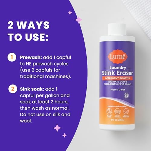 Lume Laundry Stink & Stain Eraser - Potenciador de Detergente y Remojo - Elimina Olores Corporales en Ropa - Mezcla Enzimática - Libre de Fragancia - - imagen 8