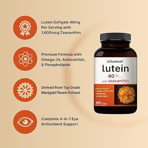 Luteína 40mg + Zeaxantina 1,600mcg, 360 Cápsulas Blandas | Fórmula 4 en 1 con Astaxantina, Omega-3 y Fosfolípidos | Extracto de Flor de Caléndula | - imagen 3