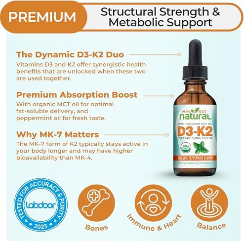 Why Not Vitamina D3 K2 (MK-7) Líquido Orgánico en Gotas, 5000 IU Sublingual con Aceite MCT de Coco, Soporte para Huesos, Corazón e Inmunidad - imagen 2