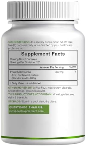 Suplemento de Fosfatidilserina, 400mg por porción, 240 Cápsulas – Fuente de Lecitina de Girasol Sin Soja - imagen 7