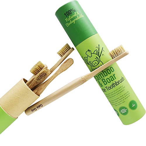 Cepillo de Dientes de Bambú Gaia Guy con Cerdas Naturales de Jabalí (Sin Nylon) - 100% Compostable y Biodegradable - Paquete de 6 unidades - imagen 2