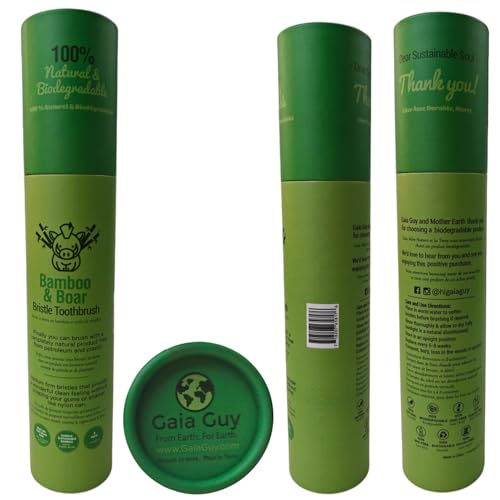 Cepillo de Dientes de Bambú Gaia Guy con Cerdas Naturales de Jabalí (Sin Nylon) - 100% Compostable y Biodegradable - Paquete de 6 unidades - imagen 7