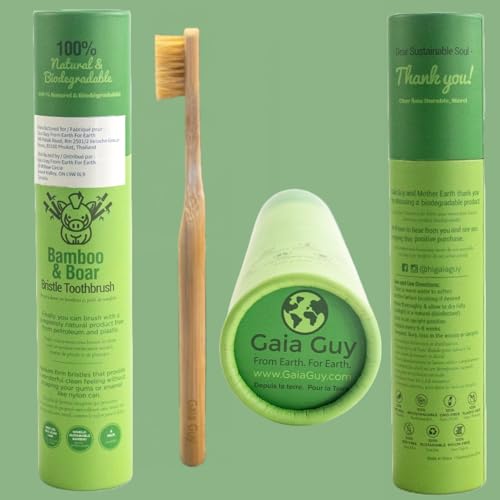 Cepillo de Dientes de Bambú Gaia Guy con Cerdas Naturales de Jabalí (Sin Nylon) - 100% Compostable y Biodegradable - Paquete de 6 unidades - imagen 8
