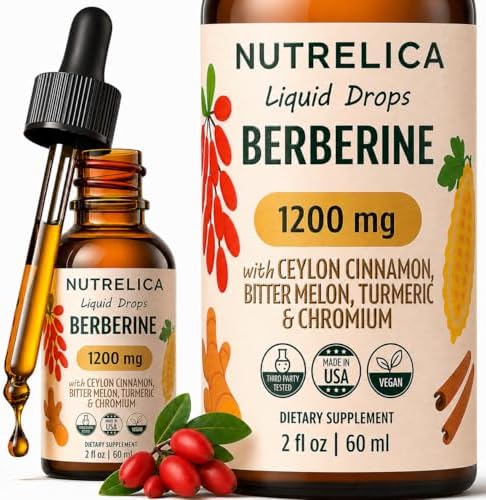 Complejo de Berberina con Canela de Ceilán, Melón Amargo, Cúrcuma y Cromo - 1200mg - Suplemento Herbal Líquido - Vegano, Sin Azúcar, No OGM - imagen 1