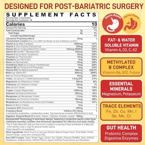 Gomitas Multivitamínicas Bariátricas Methyladas Liposomales con Hierro para Hombres y Mujeres, Alta Absorción, CoQ10, Probióticos y Enzimas - imagen 2