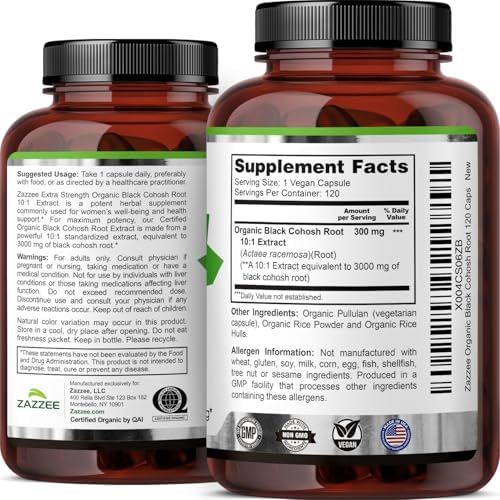 Zazzee Extracto de Cohosh Negro Orgánico USDA 10:1, 120 Cápsulas Veganas, Suministro para 4 Meses, Apoyo a la Salud Femenina y Balance Hormonal, - imagen 8