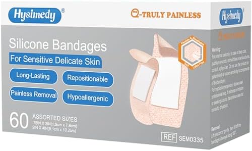 Curitas de Silicón Hysimedy para Piel Sensible y Frágil, 60 Piezas, Flexibles, Sin Látex, Hipoalergénicas, Paquete Variado, Retiro Sin Dolor para - imagen 1