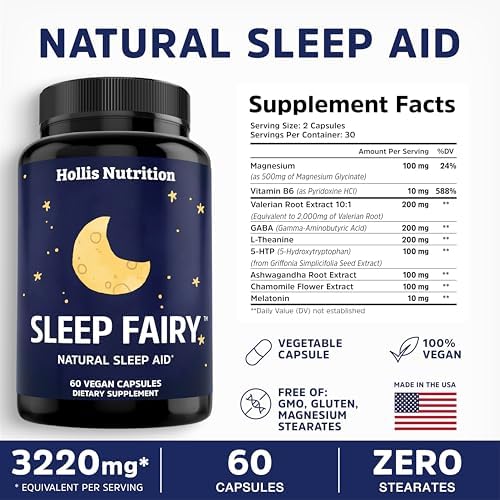 SLEEP FAIRY Suplemento Natural para Dormir | 500mg de Glicinato de Magnesio, 10mg de Melatonina, L-Teanina, B6, 5-HTP, GABA, Raíz de Valeriana y - imagen 3