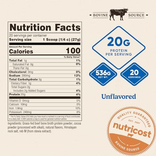 Nutricost Proteína en Polvo de Caldo de Hueso de Res Sabor Chocolate (20 Porciones) - Sin Gluten, Sin OGM - imagen 2