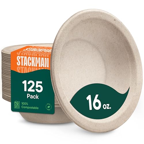 Tazones de Papel 100% Compostables Desechables para Sopa [Paquete de 125] - Sin PFAS - Certificación BPI - [16 oz] Platos y Tazones de Bagazo - imagen 5