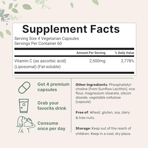 Vitamina C Liposomal 2,500mg, 240 Cápsulas Veganas | Suplemento Antioxidante y de Soporte Inmunológico | Alta Biodisponibilidad y Absorción Superior - imagen 2