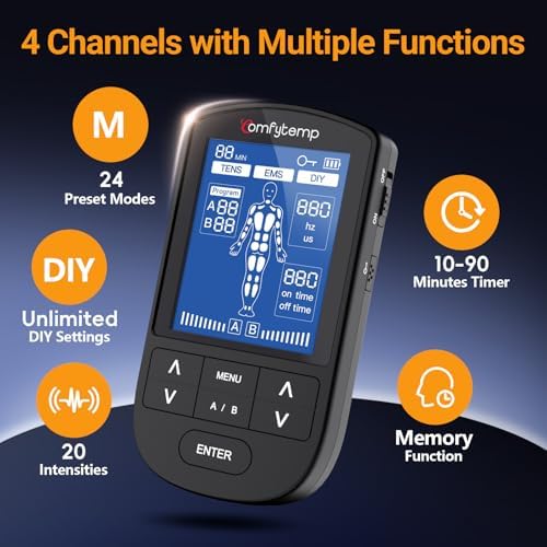 Unidad TENS Comfytemp de 4 Salidas para Ciática, Estimulador Muscular Recargable EMS y Masaje, Alivio del Dolor con 24 Modos y Configuración - imagen 8