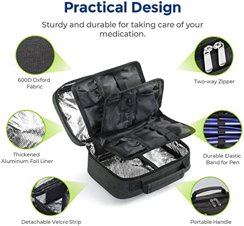 AUVON Estuche Portátil para Insulina con 4 Paquetes de Hielo de 160g, Aprobado por TSA, Ideal para 8 Plumas de Insulina y Suministros Diabéticos - imagen 5