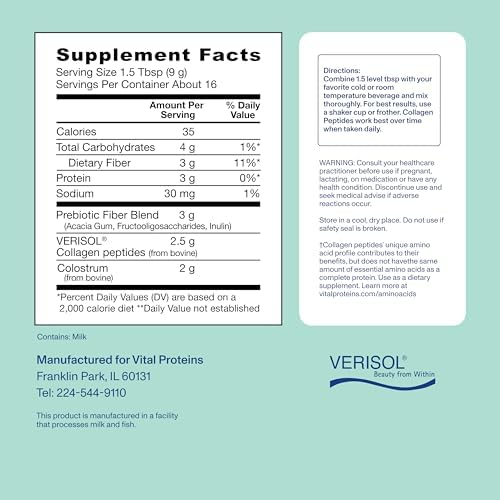 Vital Proteins® Colágeno Avanzado + Calostro + Fibra Prebiótica, 2.5g de Péptidos de Colágeno VERISOL®, Apoya Salud Digestiva, Inmunidad, Cabello, - imagen 4