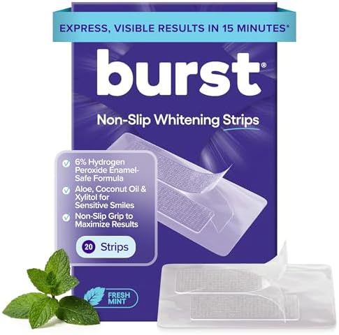 Tiras Blanqueadoras para Dientes Sensibles BURST (Menta) | 20 Tiras/10 Tratamientos – Resultados Visibles en 15 Minutos | Kit Seguro para Esmalte - imagen 1