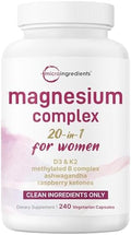 Complejo de Magnesio para Mujeres, 240 Cápsulas Vegetarianas | Fórmula 20 en 1 - Mezcla de Magnesio con Vitamina D3, K2, Ashwagandha y Más | Sin - imagen 1