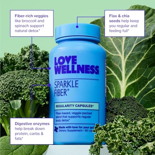 Love Wellness Sparkle Fiber | Suplemento de Fibra con Enzimas Digestivas | Polvo de Superalimento Verde y Cáscara de Psyllium | Salud Digestiva para - imagen 4