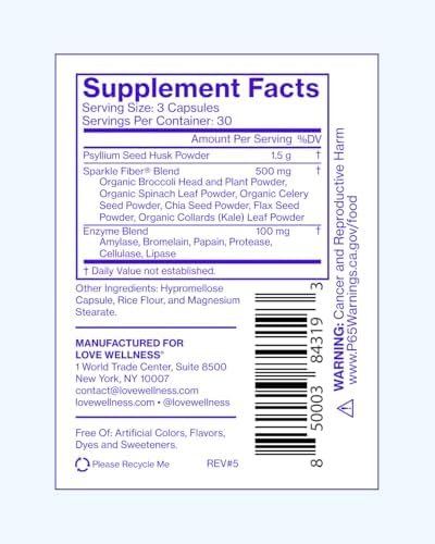 Love Wellness Sparkle Fiber | Suplemento de Fibra con Enzimas Digestivas | Polvo de Superalimento Verde y Cáscara de Psyllium | Salud Digestiva para - imagen 6
