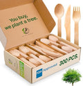 Set de Cubiertos 100% Compostables - 300 Piezas de Utensilios de Madera [120 Tenedores, 90 Cuchillos, 90 Cucharas] - Cubiertos Desechables Ecológicos - imagen 1