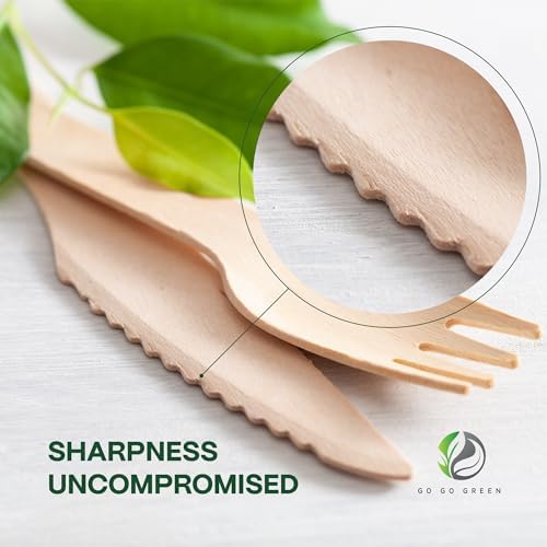 Set de Cubiertos 100% Compostables - 300 Piezas de Utensilios de Madera [120 Tenedores, 90 Cuchillos, 90 Cucharas] - Cubiertos Desechables Ecológicos - imagen 2