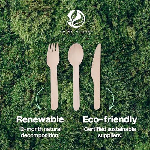 Set de Cubiertos 100% Compostables - 300 Piezas de Utensilios de Madera [120 Tenedores, 90 Cuchillos, 90 Cucharas] - Cubiertos Desechables Ecológicos - imagen 6