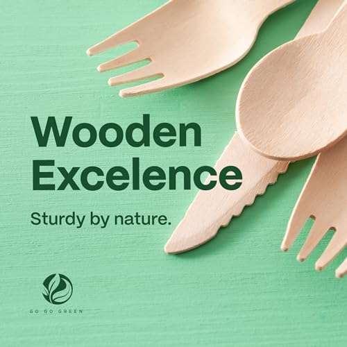 Set de Cubiertos 100% Compostables - 300 Piezas de Utensilios de Madera [120 Tenedores, 90 Cuchillos, 90 Cucharas] - Cubiertos Desechables Ecológicos - imagen 8