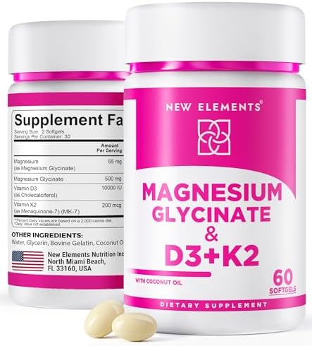 Glicinato de Magnesio 500mg con Vitamina D3 10,000 IU y Vitamina K2 200mcg | Mejorado con Aceite de Coco para Óptima Absorción | Softgels No GMO, Sin - imagen 1