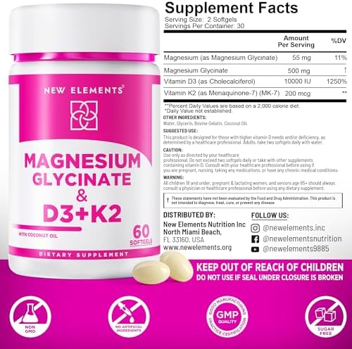 Glicinato de Magnesio 500mg con Vitamina D3 10,000 IU y Vitamina K2 200mcg | Mejorado con Aceite de Coco para Óptima Absorción | Softgels No GMO, Sin - imagen 4