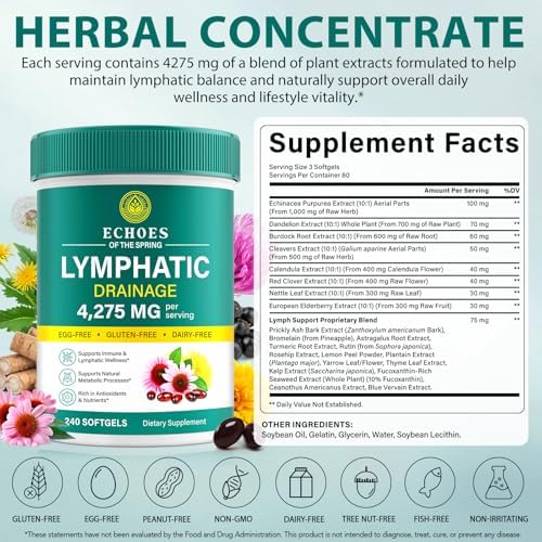 Suplementos de Drenaje Linfático, 4275mg de Apoyo al Sistema Linfático para Mujeres y Hombres, Bienestar Diario, Mezcla Herbal 21 en 1 con Equinácea, - imagen 8