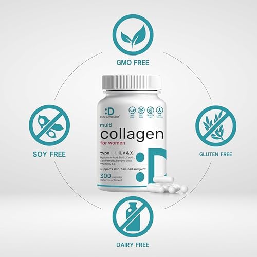 Píldoras de Colágeno Múltiple para Hombres y Mujeres con Vitamina C, E y Biotina, 300 Cápsulas – Colágeno Hidrolizado Tipo I, II, III, V, X – Fórmula - imagen 3
