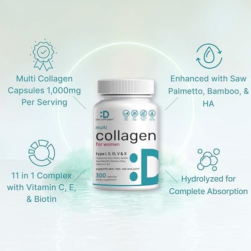 Píldoras de Colágeno Múltiple para Hombres y Mujeres con Vitamina C, E y Biotina, 300 Cápsulas – Colágeno Hidrolizado Tipo I, II, III, V, X – Fórmula - imagen 4