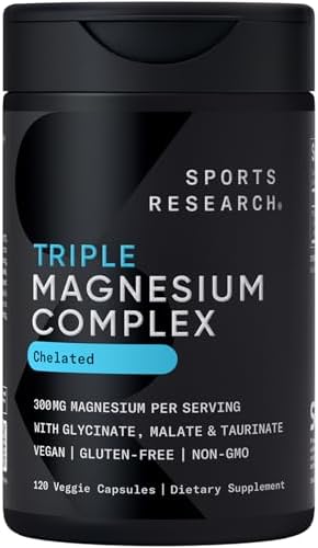Complejo de Magnesio Triplo Quelado Sports Research® con Glicinato, Taurinato y Malato (Chelamax®) - 300 mg por Porción, No GMO, Vegano Certificado, - imagen 1