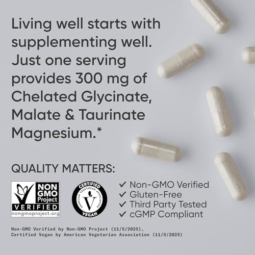 Complejo de Magnesio Triplo Quelado Sports Research® con Glicinato, Taurinato y Malato (Chelamax®) - 300 mg por Porción, No GMO, Vegano Certificado, - imagen 4