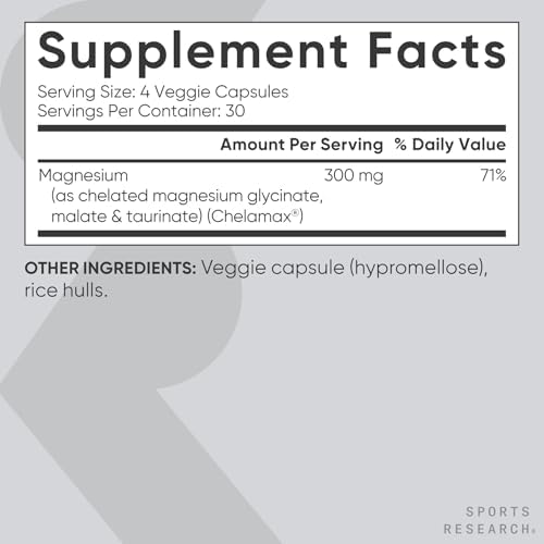 Complejo de Magnesio Triplo Quelado Sports Research® con Glicinato, Taurinato y Malato (Chelamax®) - 300 mg por Porción, No GMO, Vegano Certificado, - imagen 5