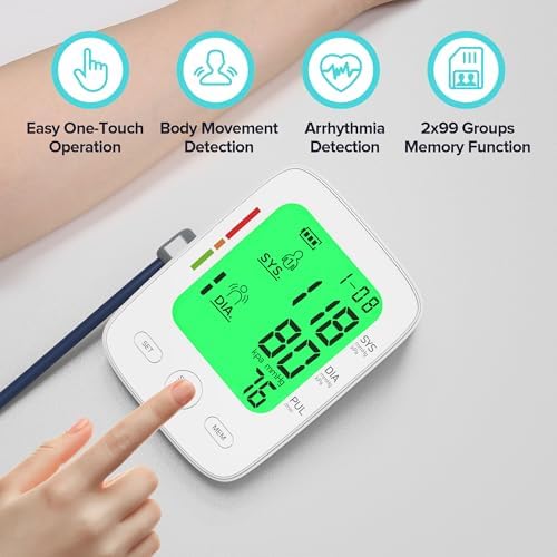 Monitor de Presión Arterial Automático para Uso en Casa, Pantalla LCD Grande, Manguito Ajustable (23 a 43 cm), 2 x 99 Memorias, Fácil de Usar y Viajar - imagen 2