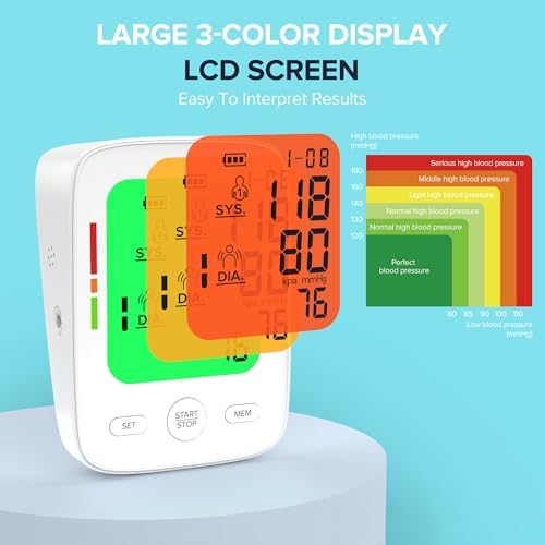 Monitor de Presión Arterial Automático para Uso en Casa, Pantalla LCD Grande, Manguito Ajustable (23 a 43 cm), 2 x 99 Memorias, Fácil de Usar y Viajar - imagen 4