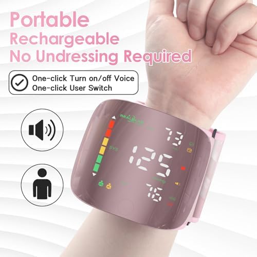Monitores de Presión Arterial de Muñeca para Uso en Casa, Pantalla Curva, Máquina BP Recargable, Fácil de Usar, Manguito de 5.31-9.25 pulgadas, con - imagen 2