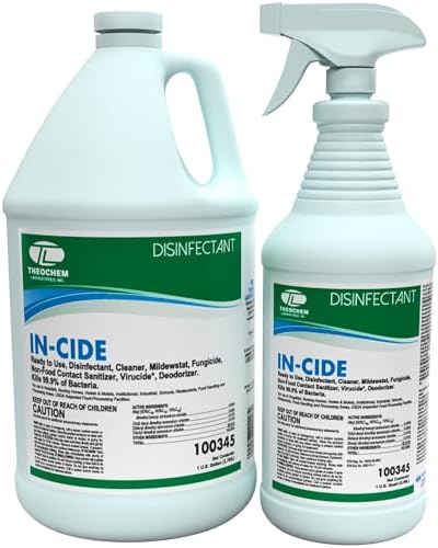 Desinfectante en Spray Theochem In-Cide Grado Hospitalario - Limpiador Registrado por la EPA, Elimina 99.9% MRSA, H1N1 - Paquete de 1 Galón + 32oz - imagen 1