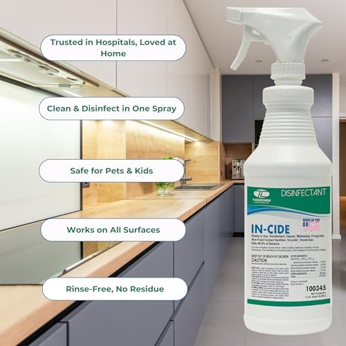 Desinfectante en Spray Theochem In-Cide Grado Hospitalario - Limpiador Registrado por la EPA, Elimina 99.9% MRSA, H1N1 - Paquete de 1 Galón + 32oz - imagen 4