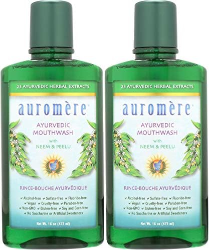 Enjuague Bucal Natural Ayurvédico Auromere para Adultos y Niños - Sin Alcohol, Sin Flúor, con Neem, 16 Fl Oz, Paquete de 2, Vegan y No Transgénico - imagen 1