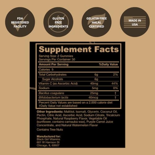 Gummies Probióticos Black Girl Vitamins para Salud Digestiva y Soporte Inmunológico, Sin Gluten, (Frambuesa-Sandía), 60 piezas - imagen 2