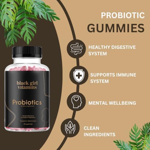 Gummies Probióticos Black Girl Vitamins para Salud Digestiva y Soporte Inmunológico, Sin Gluten, (Frambuesa-Sandía), 60 piezas - imagen 4